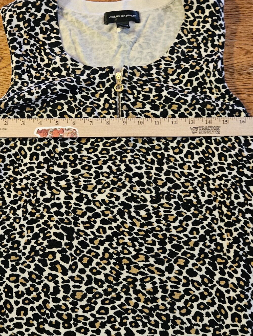 Cable Gauge Animal Leopard Print Sleeveless Top Tank XL Gold Quarter Zip - Picture 5 of 7